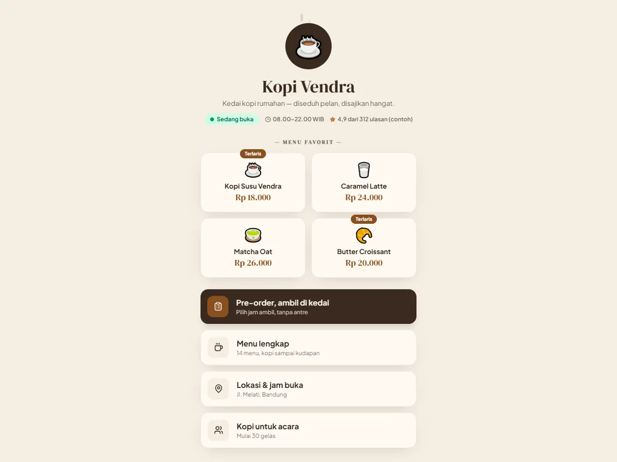 Screenshot of Kopi Vendra